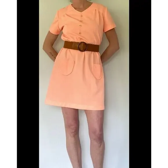 Vintage Peach Mini Dress with POCKETS! - Picture 3 of 6